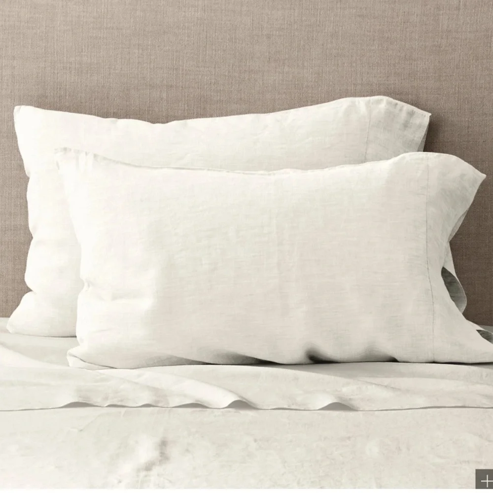NWT RESTORATION HARDWARE Belgian Linen Vtg Washed 2 Standard Pillow Cases Indigo